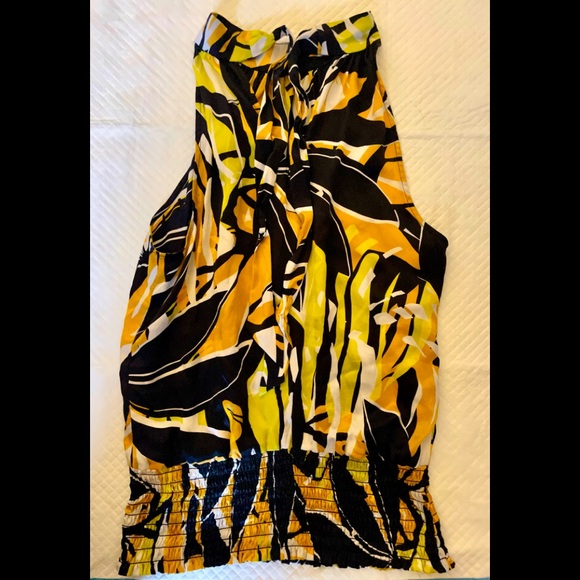 Caché 100% silk vintage Y2K Floral Halter high Neck Smocked waist top XS - Picture 2 of 7